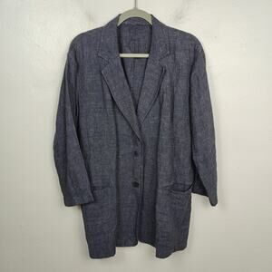 Eileen Fisher Linen Blazer Womens Medium Dark Gray Button Up Lightweight Jacket‎